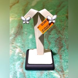 New Effy White Agate & Diamond Butterfly Earrings In 14k